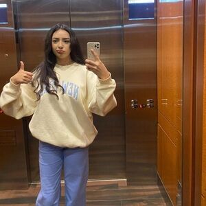 Brandy Melville Cream and Blue Crew Neck Sweater